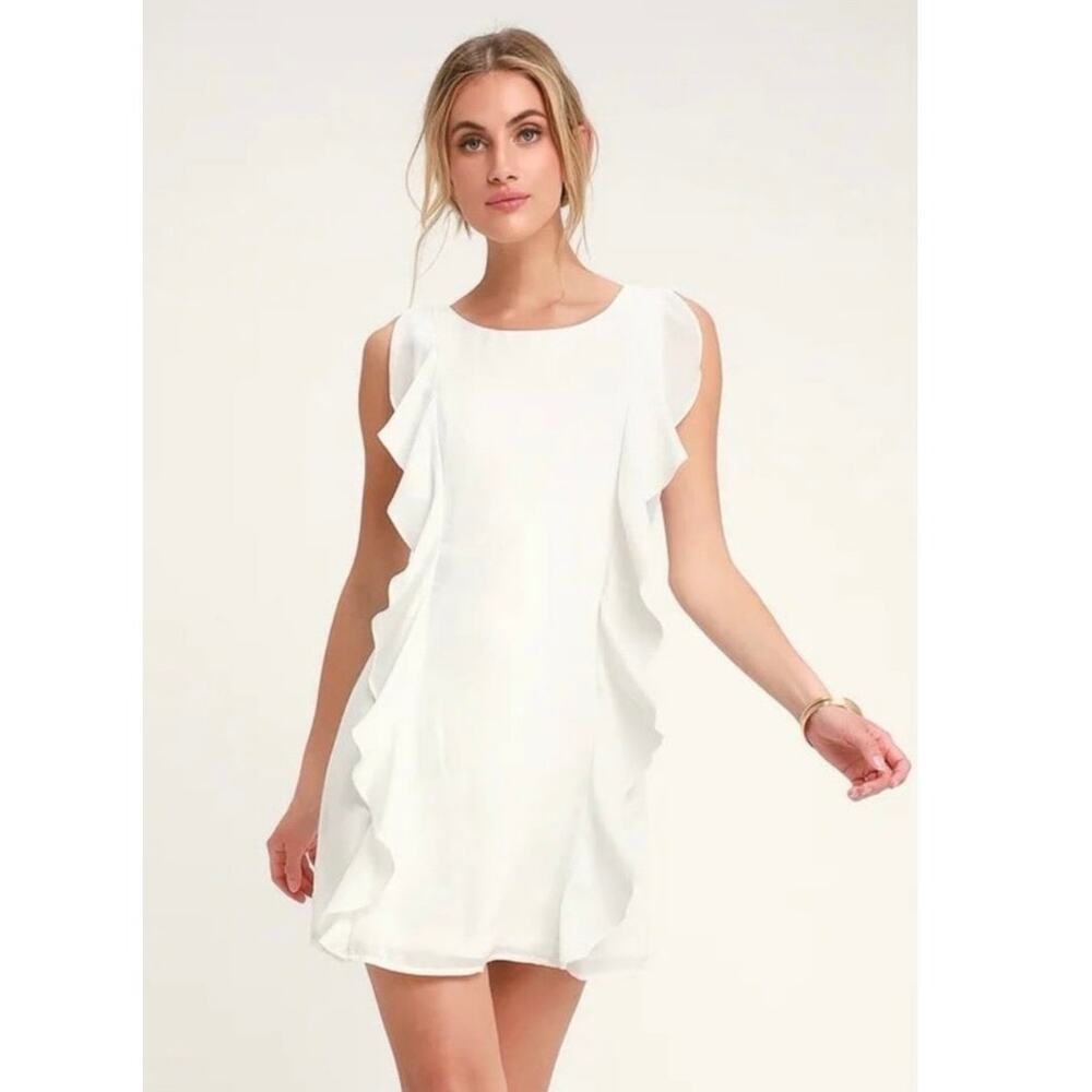 Lulus Audree White Ruffle Sleeveless Mini Dress Size Small Side Zip Bridal Party